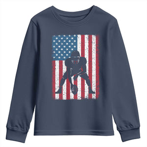 American Flag Football Youth Sweatshirt Cool Distressed Vintage Patriotic Football Player TS10 Navy Print Your Wear