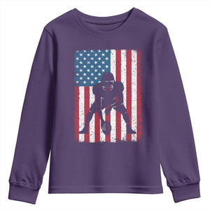 American Flag Football Youth Sweatshirt Cool Distressed Vintage Patriotic Football Player TS10 Purple Print Your Wear