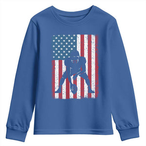 American Flag Football Youth Sweatshirt Cool Distressed Vintage Patriotic Football Player TS10 Royal Blue Print Your Wear
