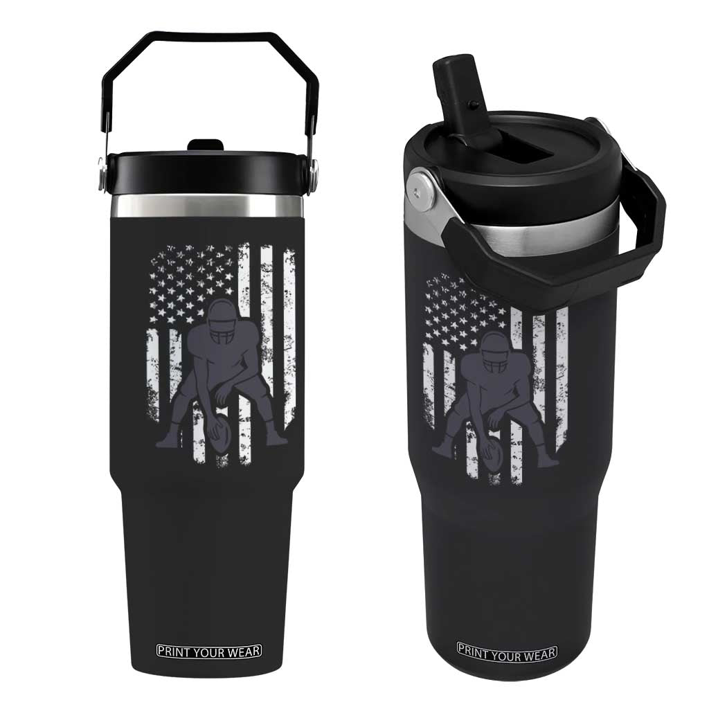 Football Player American Flag Flip Straw Tumbler Cool Distressed Vintage Patriotic TS10 One Size: 30 oz Black Print Your Wear