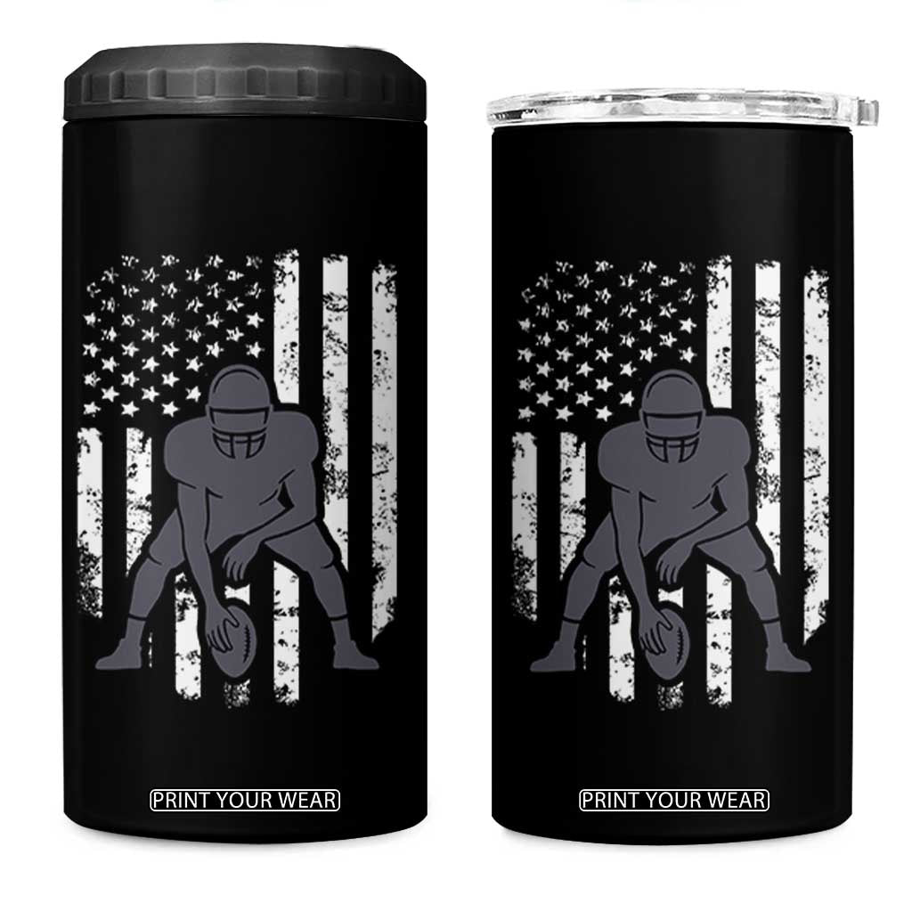 Football Player American Flag 4 in 1 Can Cooler Tumbler Cool Distressed Vintage Patriotic TS10 One Size: 16 oz Black Print Your Wear