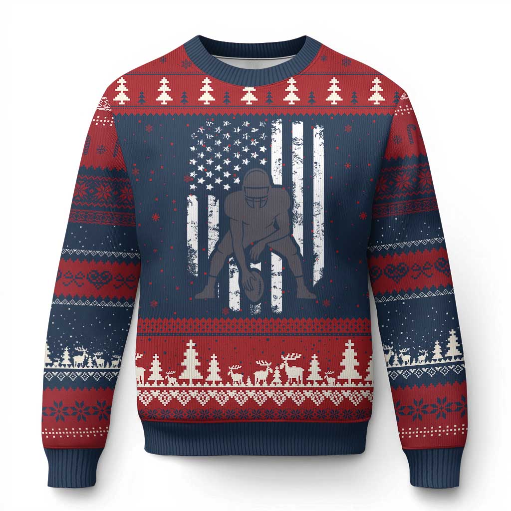 Football Player American Flag Ugly Christmas Sweater Cool Distressed Vintage Patriotic TS10 Navy Red Print Your Wear