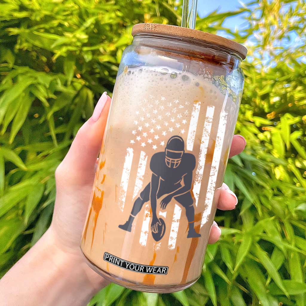Football Player American Flag Glass Can Cool Distressed Vintage Patriotic TS10 Black Print Your Wear