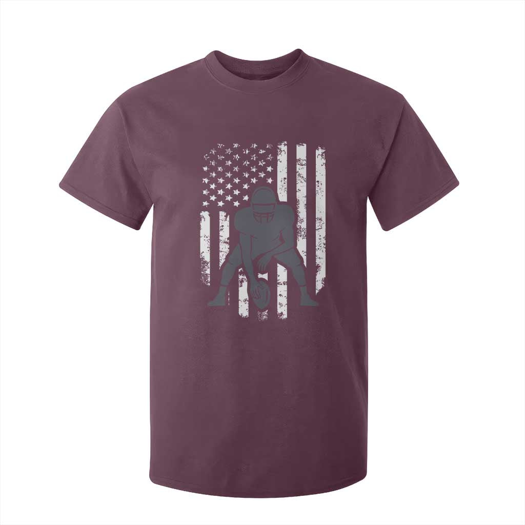 Football Player American Flag T Shirt For Kid Cool Distressed Vintage Patriotic TS10 Maroon Print Your Wear