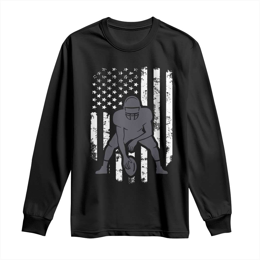 Football Player American Flag Long Sleeve Shirt Cool Distressed Vintage Patriotic - Print Your Wear