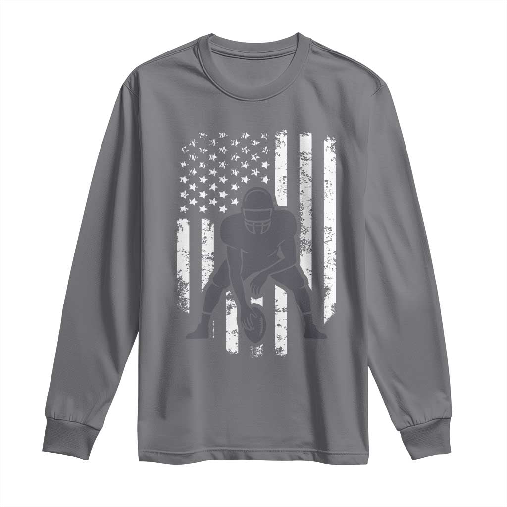 Football Player American Flag Long Sleeve Shirt Cool Distressed Vintage Patriotic TS10 Charcoal Print Your Wear