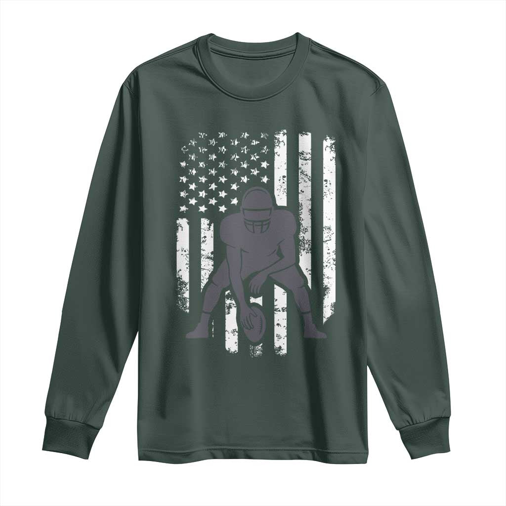 Football Player American Flag Long Sleeve Shirt Cool Distressed Vintage Patriotic TS10 Dark Forest Green Print Your Wear