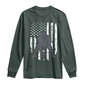 Football Player American Flag Long Sleeve Shirt Cool Distressed Vintage Patriotic TS10 Dark Forest Green Print Your Wear