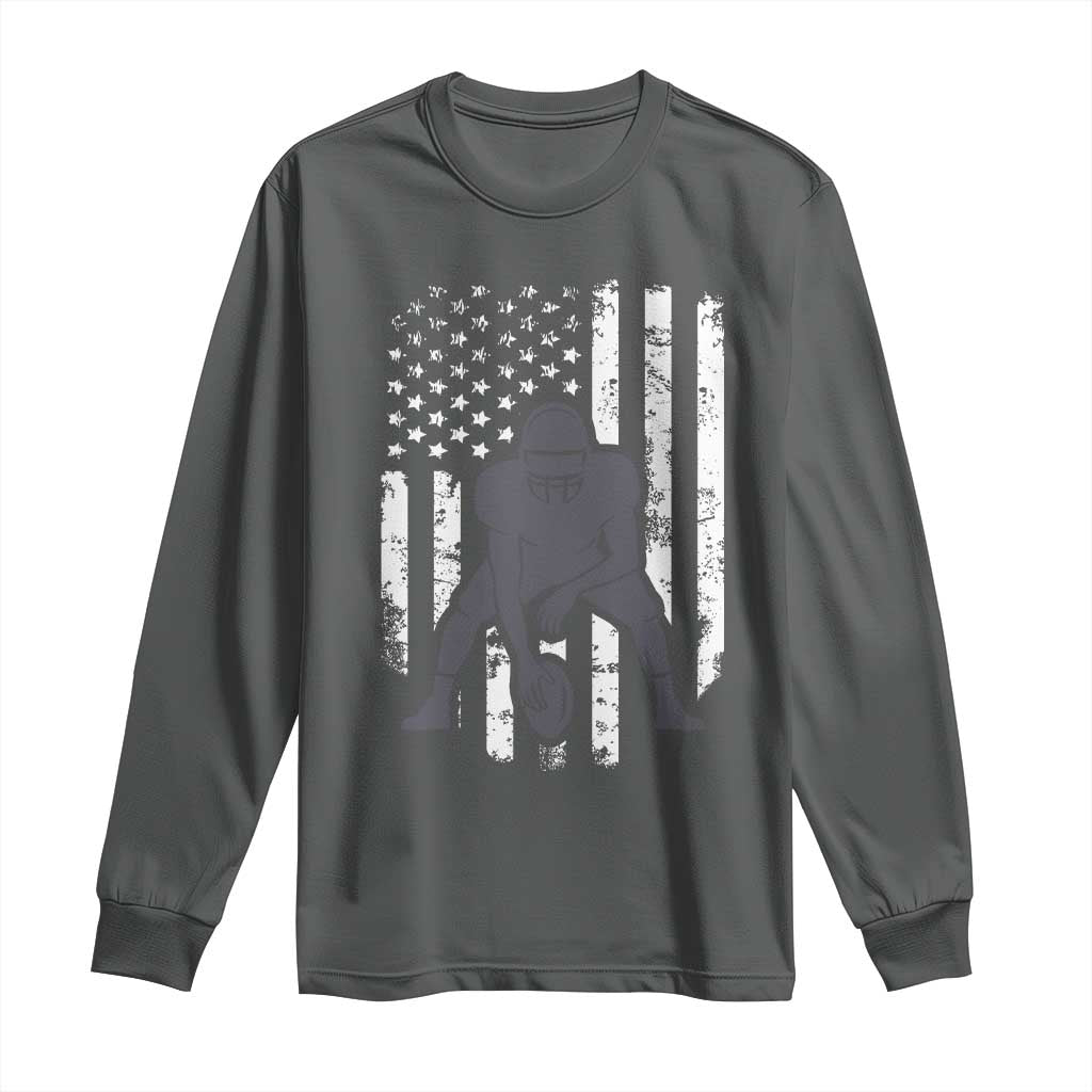 Football Player American Flag Long Sleeve Shirt Cool Distressed Vintage Patriotic TS10 Dark Heather Print Your Wear