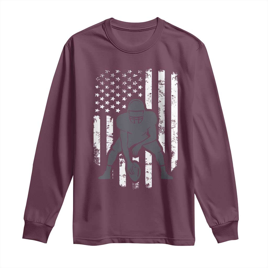 Football Player American Flag Long Sleeve Shirt Cool Distressed Vintage Patriotic TS10 Maroon Print Your Wear