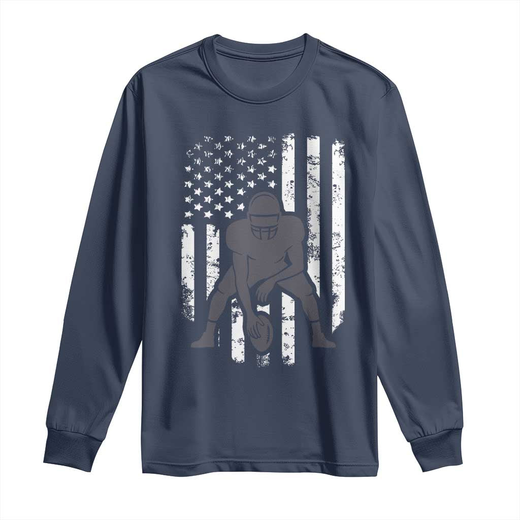 Football Player American Flag Long Sleeve Shirt Cool Distressed Vintage Patriotic TS10 Navy Print Your Wear