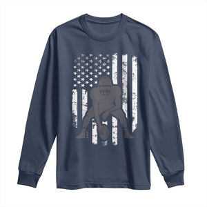Football Player American Flag Long Sleeve Shirt Cool Distressed Vintage Patriotic TS10 Navy Print Your Wear