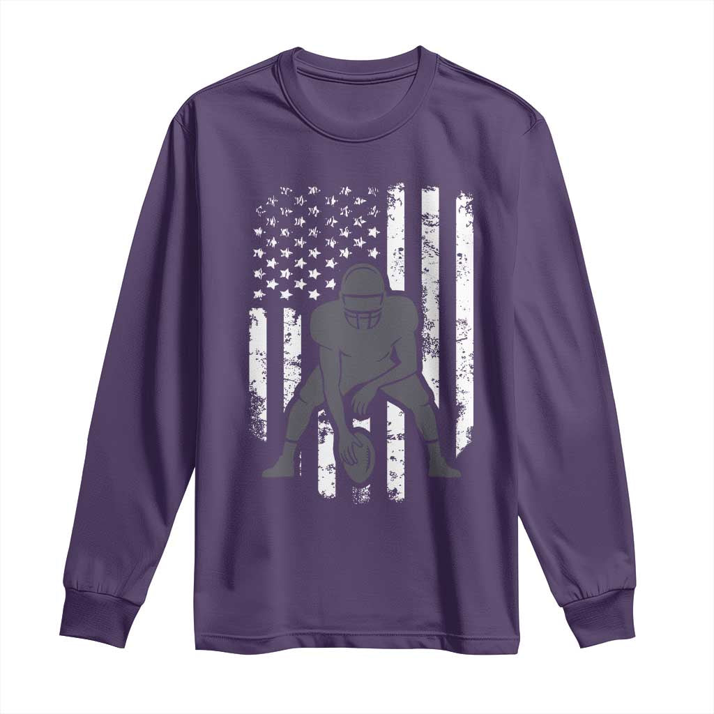 Football Player American Flag Long Sleeve Shirt Cool Distressed Vintage Patriotic TS10 Purple Print Your Wear