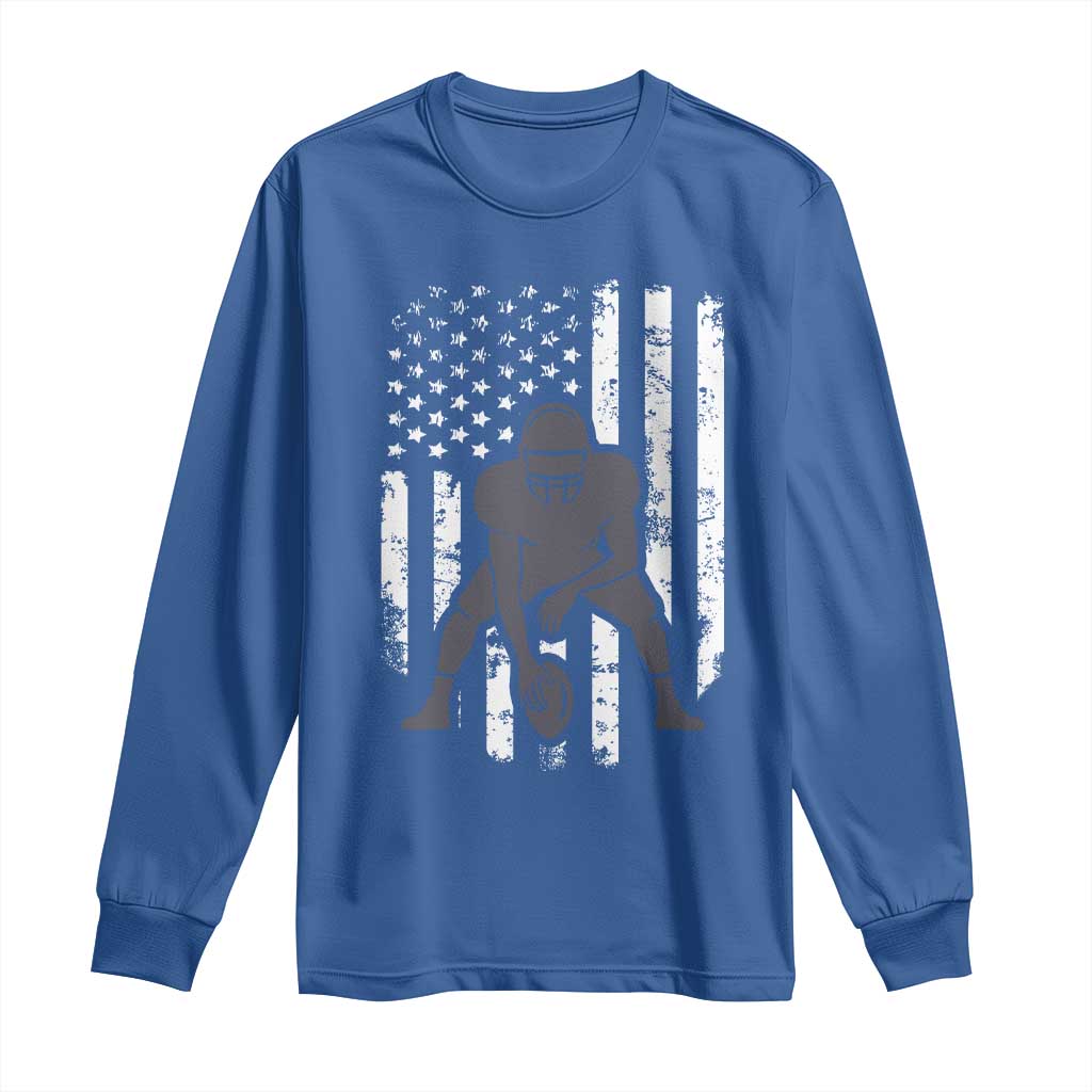 Football Player American Flag Long Sleeve Shirt Cool Distressed Vintage Patriotic TS10 Royal Blue Print Your Wear
