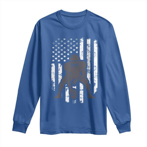 Football Player American Flag Long Sleeve Shirt Cool Distressed Vintage Patriotic TS10 Royal Blue Print Your Wear