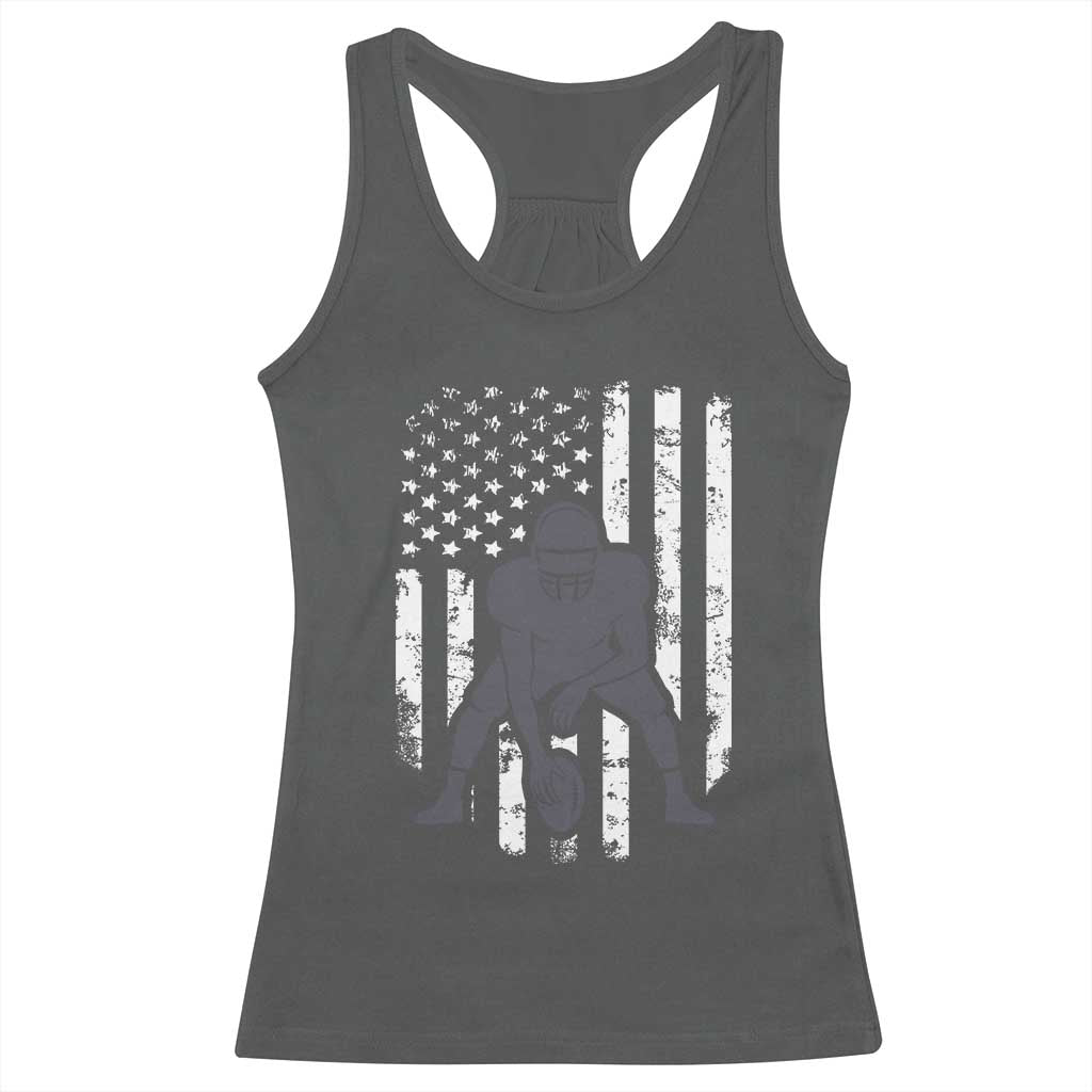 Football Player American Flag Racerback Tank Top Cool Distressed Vintage Patriotic TS10 Dark Heather Print Your Wear