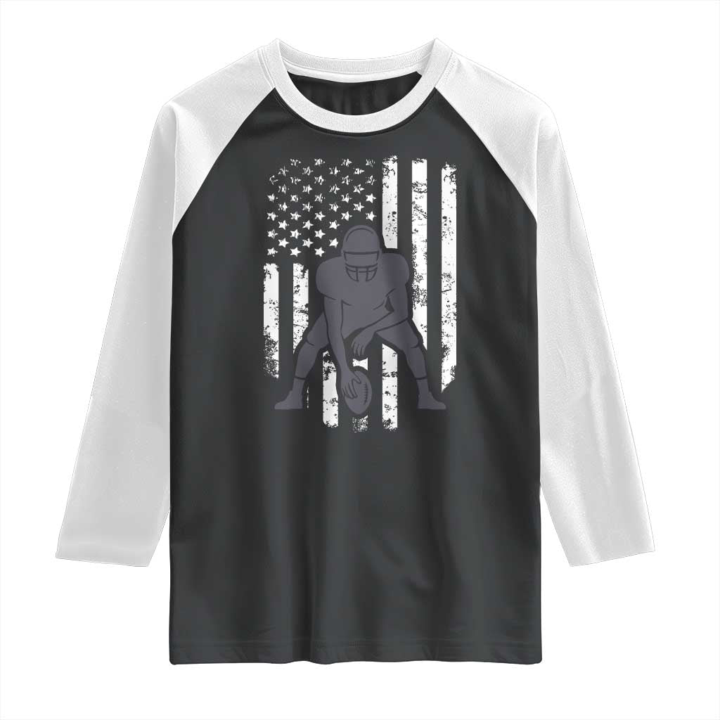 Football Player American Flag Raglan Shirt Cool Distressed Vintage Patriotic - Print Your Wear