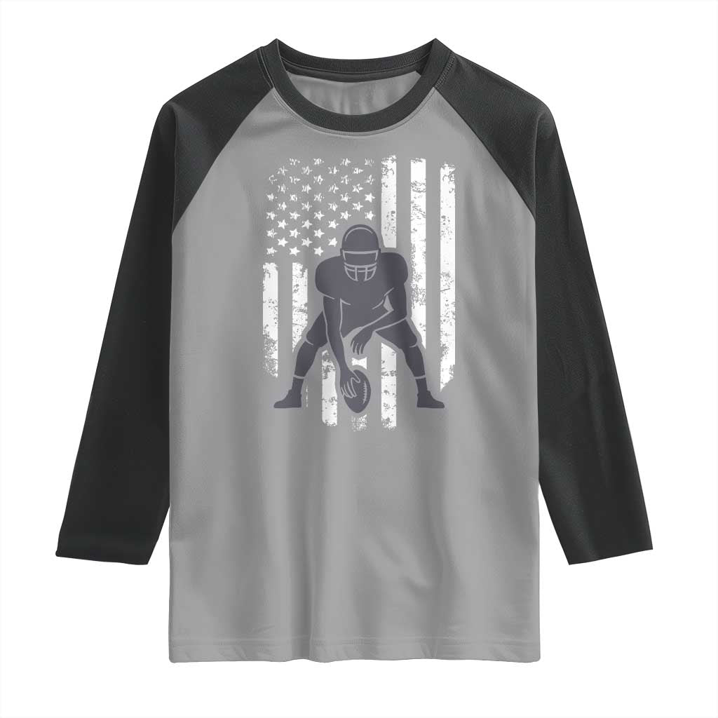 Football Player American Flag Raglan Shirt Cool Distressed Vintage Patriotic TS10 Sport Gray Black Print Your Wear
