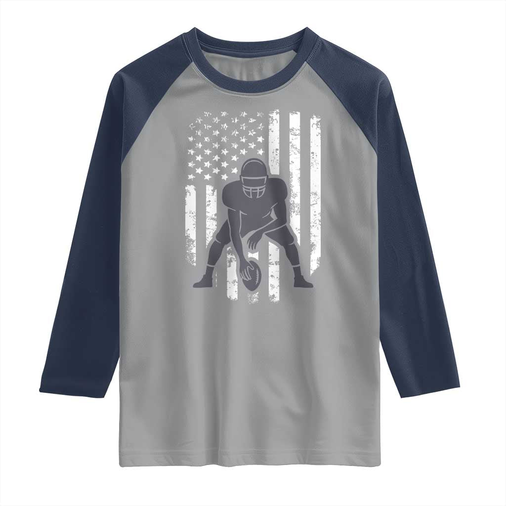 Football Player American Flag Raglan Shirt Cool Distressed Vintage Patriotic TS10 Sport Gray Navy Print Your Wear