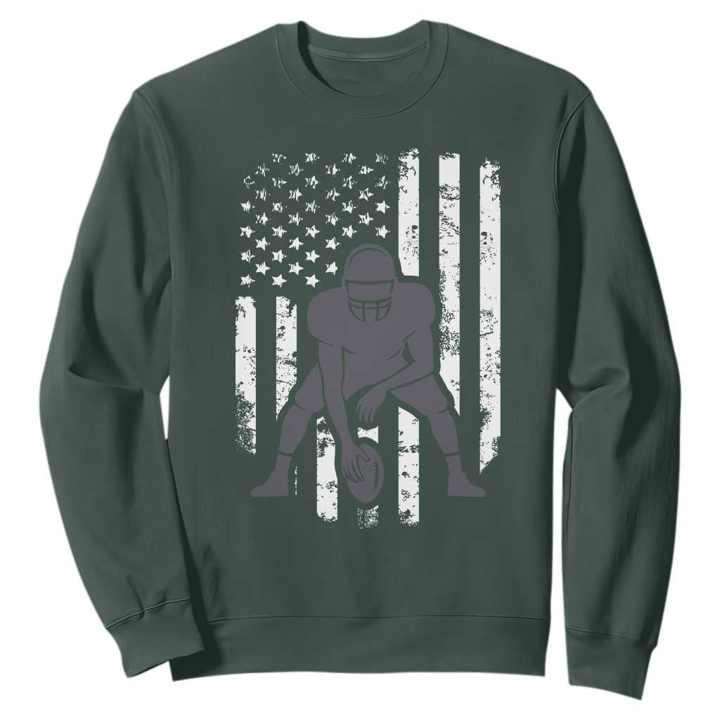 Football Player American Flag Sweatshirt Cool Distressed Vintage Patriotic TS10 Dark Forest Green Print Your Wear