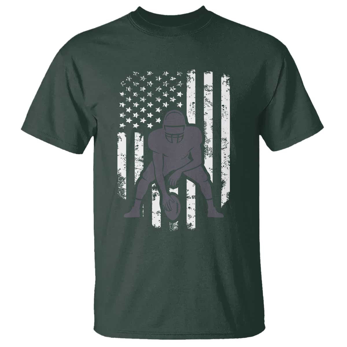 Football Player American Flag T Shirt Cool Distressed Vintage Patriotic TS10 Dark Forest Green Print Your Wear