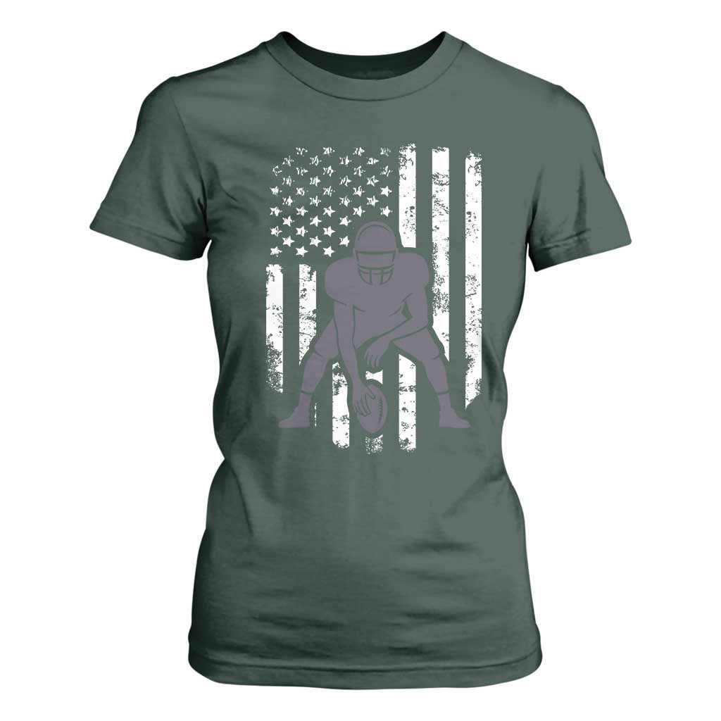 Football Player American Flag T Shirt For Women Cool Distressed Vintage Patriotic TS10 Dark Forest Green Print Your Wear