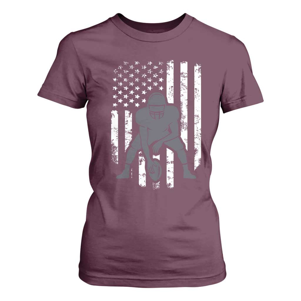 Football Player American Flag T Shirt For Women Cool Distressed Vintage Patriotic TS10 Maroon Print Your Wear