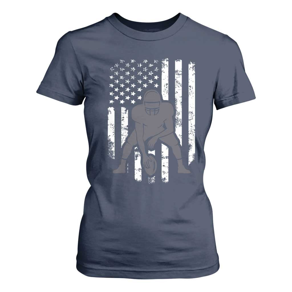 Football Player American Flag T Shirt For Women Cool Distressed Vintage Patriotic TS10 Navy Print Your Wear