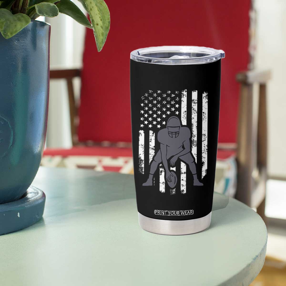 Football Player American Flag Tumbler Cup Cool Distressed Vintage Patriotic TS10 Print Your Wear