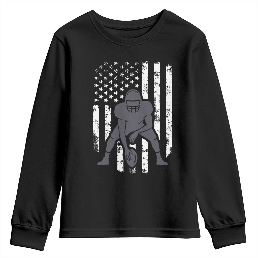 Football Player American Flag Youth Sweatshirt Cool Distressed Vintage Patriotic - Print Your Wear