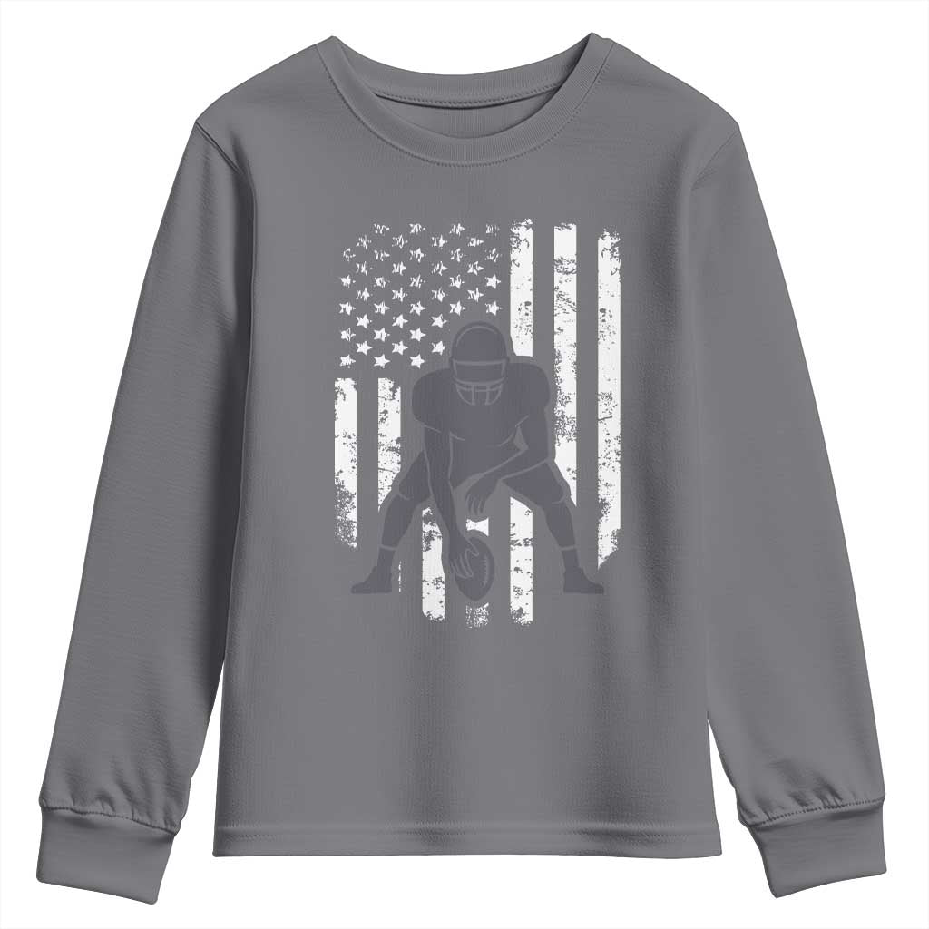 Football Player American Flag Youth Sweatshirt Cool Distressed Vintage Patriotic TS10 Charcoal Print Your Wear