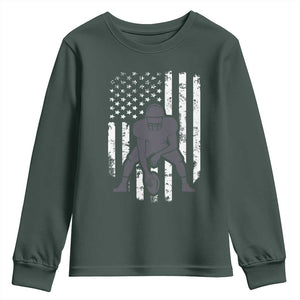 Football Player American Flag Youth Sweatshirt Cool Distressed Vintage Patriotic TS10 Dark Forest Green Print Your Wear