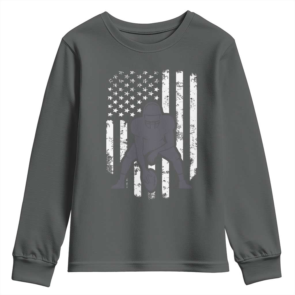 Football Player American Flag Youth Sweatshirt Cool Distressed Vintage Patriotic TS10 Dark Heather Print Your Wear