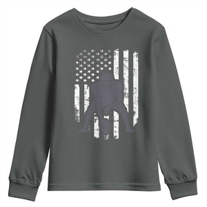 Football Player American Flag Youth Sweatshirt Cool Distressed Vintage Patriotic TS10 Dark Heather Print Your Wear