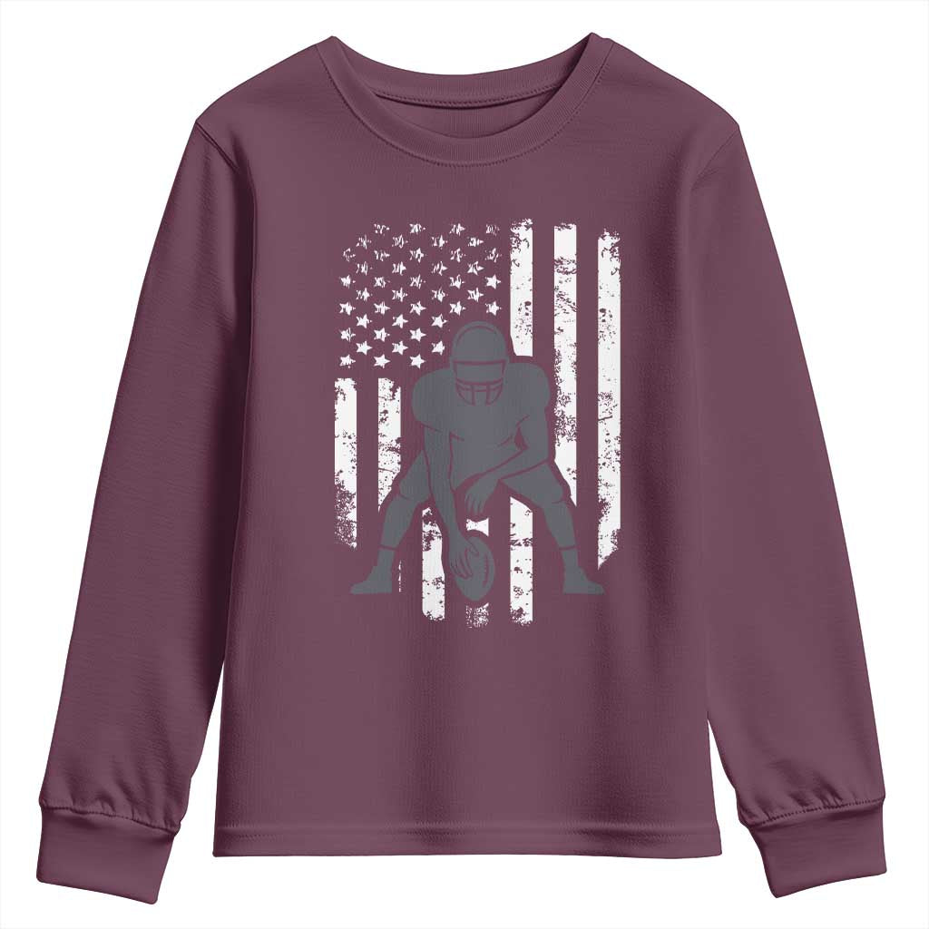 Football Player American Flag Youth Sweatshirt Cool Distressed Vintage Patriotic TS10 Maroon Print Your Wear