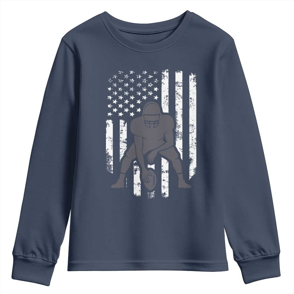 Football Player American Flag Youth Sweatshirt Cool Distressed Vintage Patriotic TS10 Navy Print Your Wear