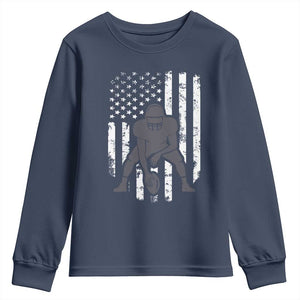 Football Player American Flag Youth Sweatshirt Cool Distressed Vintage Patriotic TS10 Navy Print Your Wear