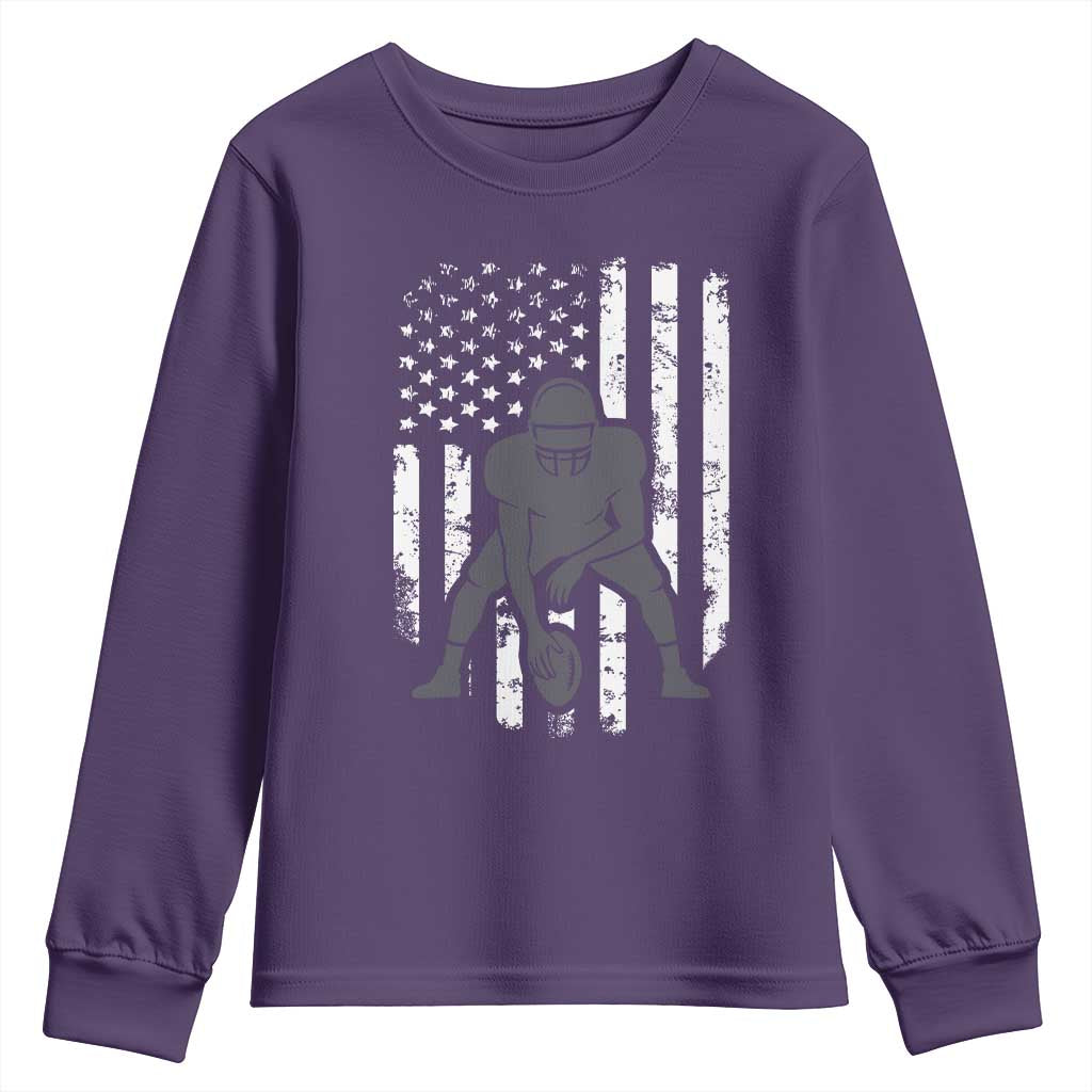 Football Player American Flag Youth Sweatshirt Cool Distressed Vintage Patriotic TS10 Purple Print Your Wear