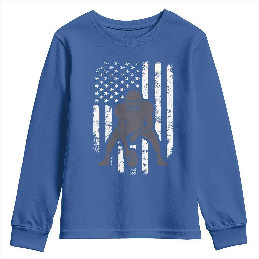 Football Player American Flag Youth Sweatshirt Cool Distressed Vintage Patriotic TS10 Royal Blue Print Your Wear