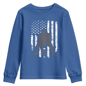 Football Player American Flag Youth Sweatshirt Cool Distressed Vintage Patriotic TS10 Royal Blue Print Your Wear