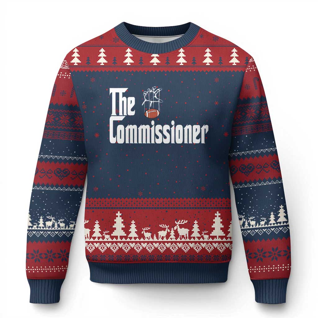 Fantasy Football Commissioner Ugly Christmas Sweater Draft Party Commish FFL TS10 Navy Red Print Your Wear
