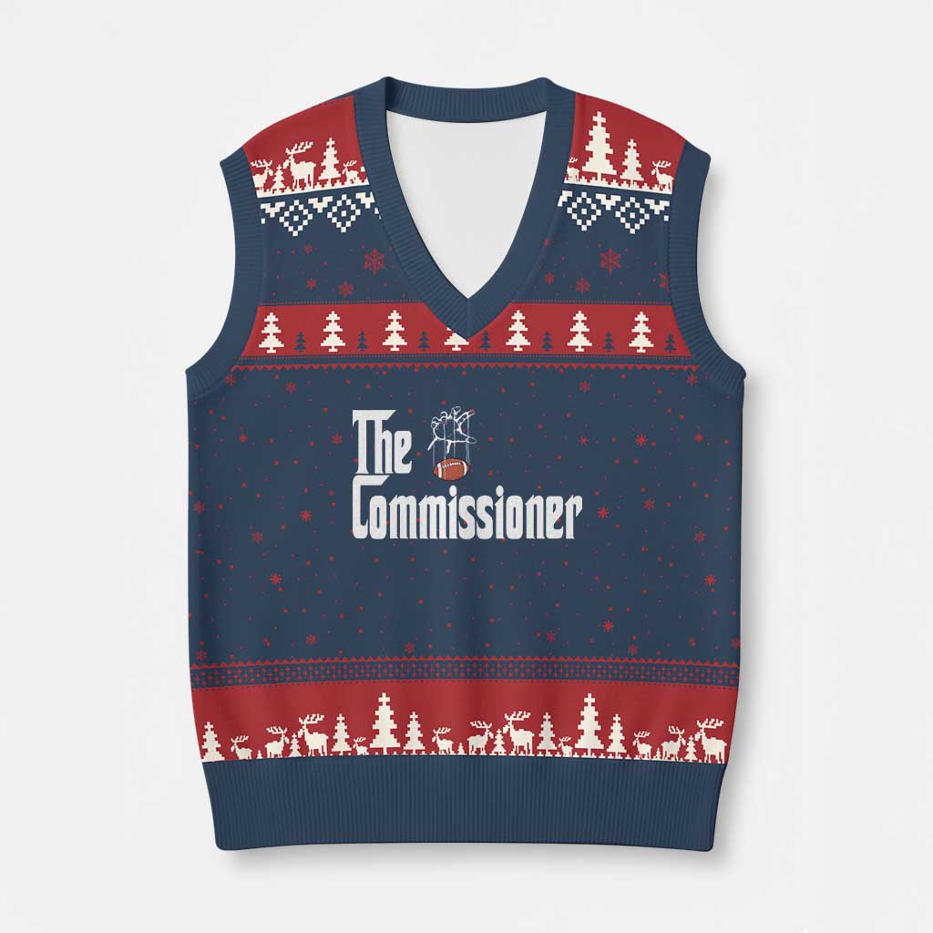 Fantasy Football Commissioner V-Neck Knit Sweater Vest Draft Party Commish FFL TS10 Navy Red Print Your Wear