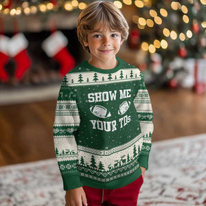 Funny Fantasy Football Ugly Christmas Sweater Show Me Your TDs Draft Party commish FFL TS10 Forest Green Beige Print Your Wear