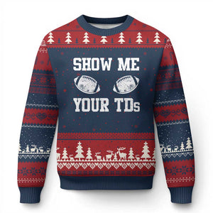Funny Fantasy Football Ugly Christmas Sweater Show Me Your TDs Draft Party commish FFL TS10 Navy Red Print Your Wear