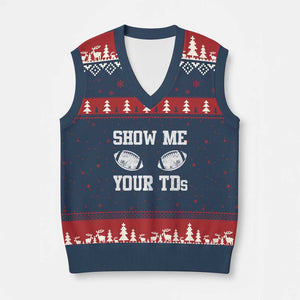 Funny Fantasy Football V-Neck Knit Sweater Vest Show Me Your TDs Draft Party commish FFL TS10 Navy Red Print Your Wear
