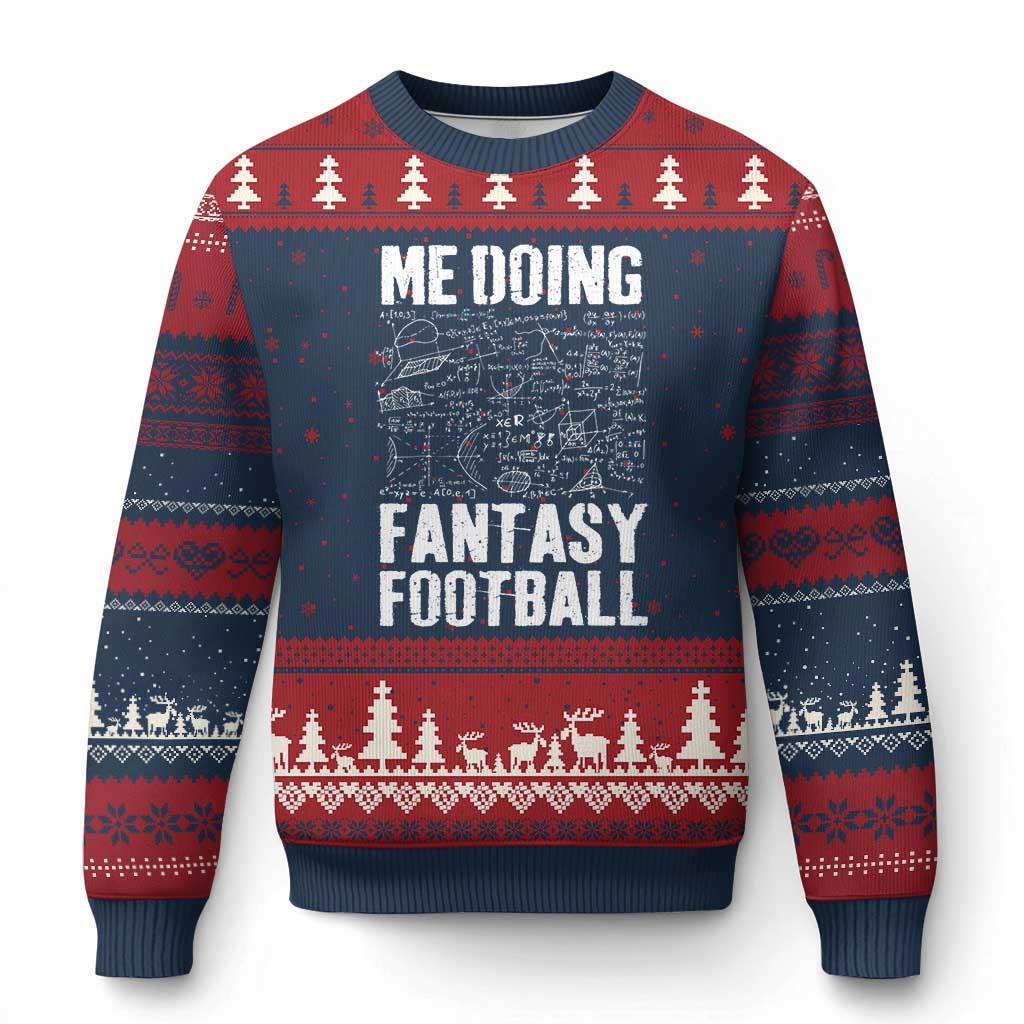 Funny Fantasy Football Ugly Christmas Sweater Draft Party Commish FFL Vintage Touchdown Season TS10 Navy Red Print Your Wear