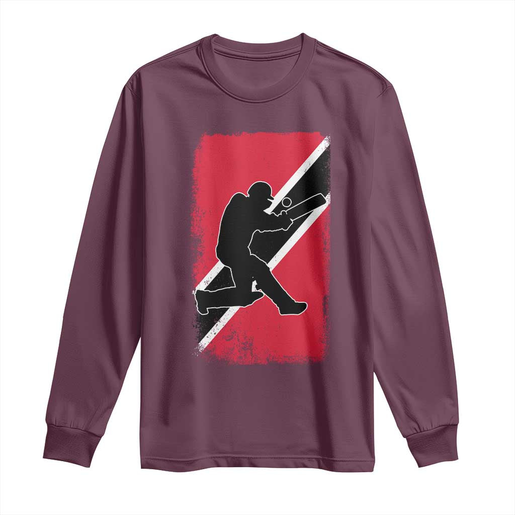 Trinidad and Tobago Cricket Long Sleeve Shirt Retro Vintage Sport Trini Trinidadian Flag Cricket Fan TS10 Maroon Print Your Wear