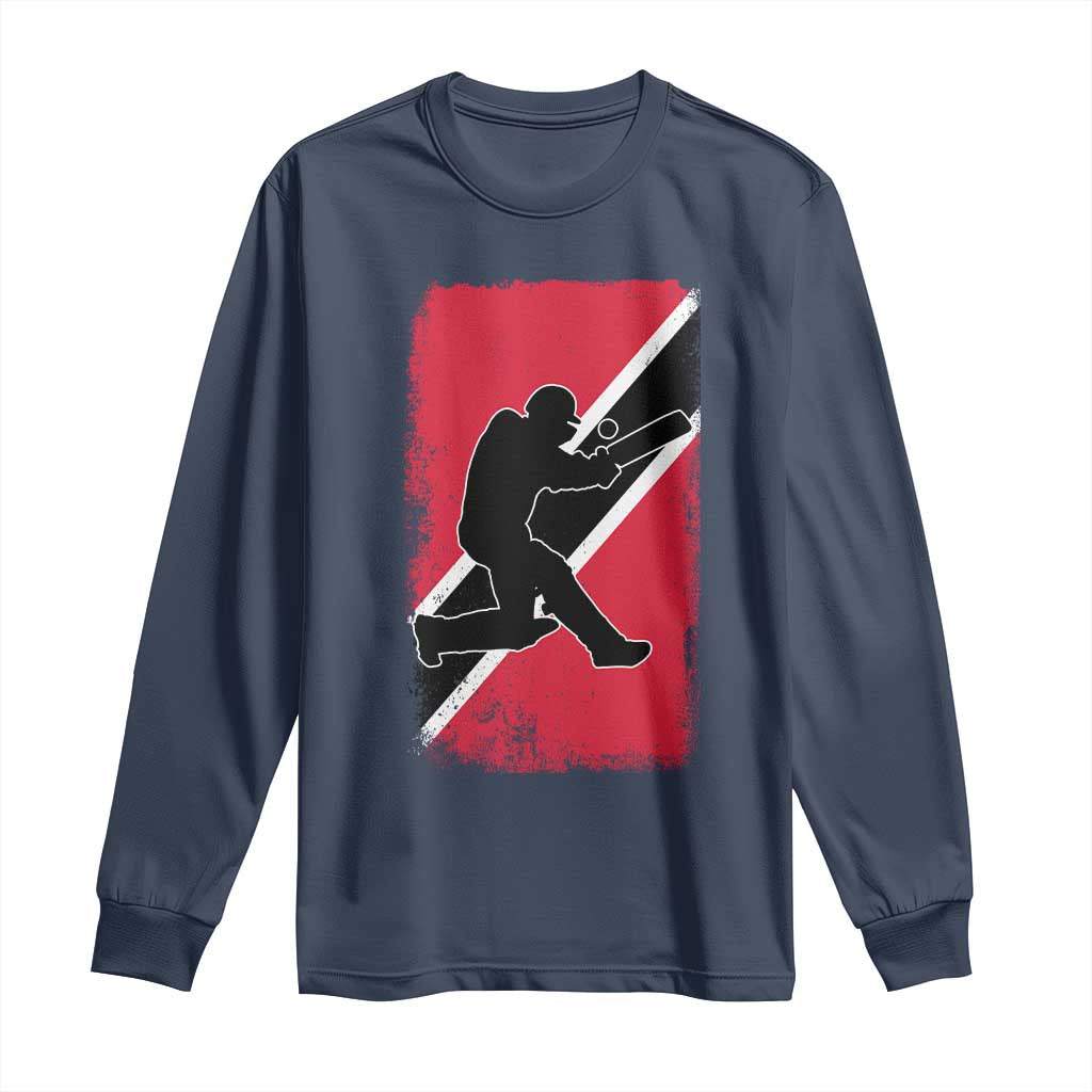 Trinidad and Tobago Cricket Long Sleeve Shirt Retro Vintage Sport Trini Trinidadian Flag Cricket Fan TS10 Navy Print Your Wear