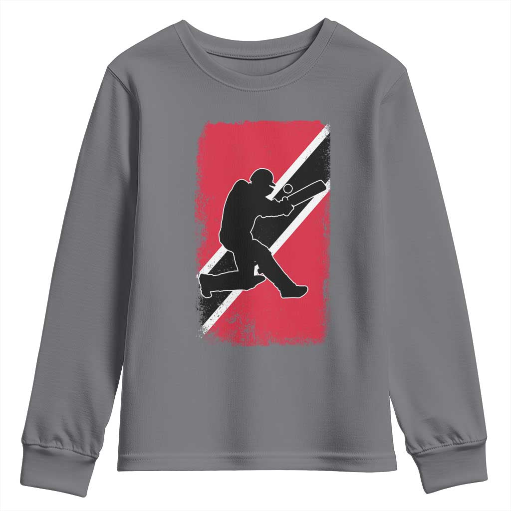 Trinidad and Tobago Cricket Youth Sweatshirt Retro Vintage Sport Trini Trinidadian Flag Cricket Fan TS10 Charcoal Print Your Wear