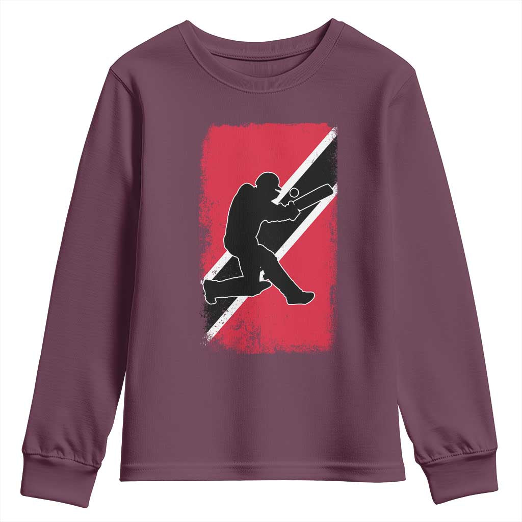Trinidad and Tobago Cricket Youth Sweatshirt Retro Vintage Sport Trini Trinidadian Flag Cricket Fan TS10 Maroon Print Your Wear